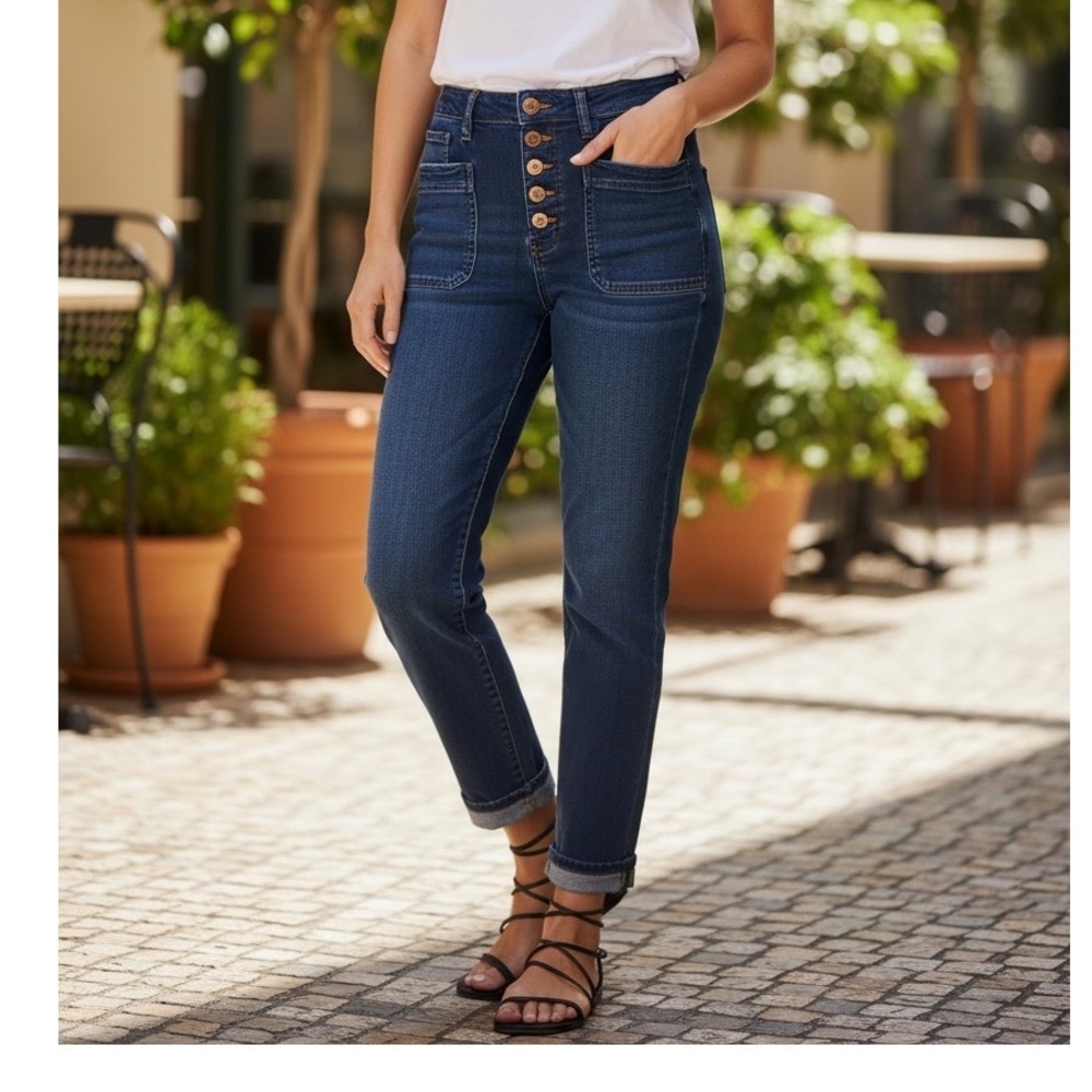 Pilcro and the Letterpress High-Rise Slim Jeans Blue Button Fly Size 25